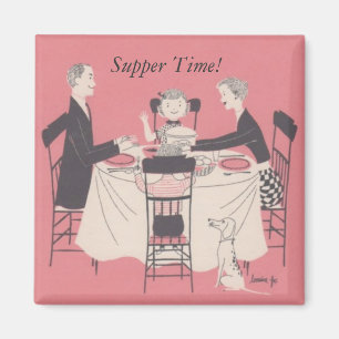 Imán ¡familia en la tabla, tiempo de la cena!