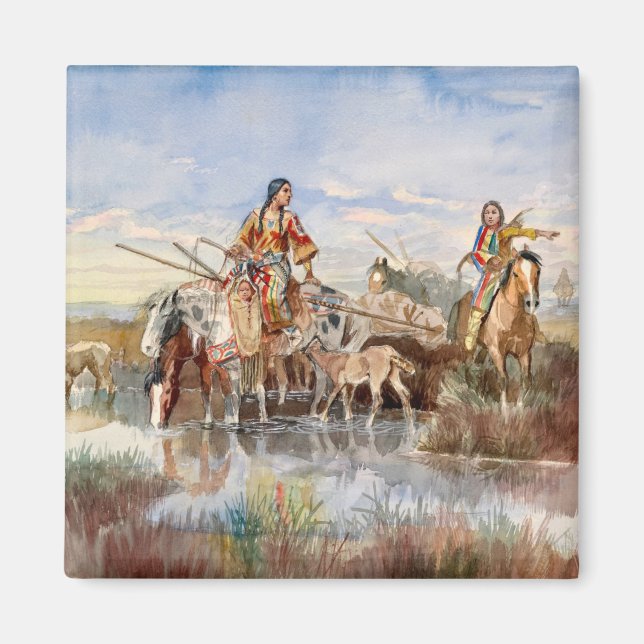 Imán Familia india con Travois, 1897 por Russell (Frente)