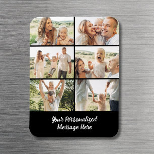 Imán Familia Personalizado Negro 6 Colage de Fotos Text