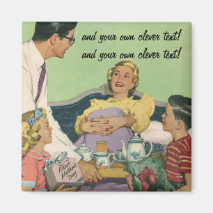 Imán Familia Retro Sirve Desayuno a Mamá en la Cama