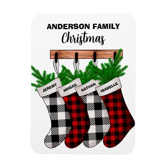 Imán Familia trabajada de 4 Navidades personalizados (Vertical)