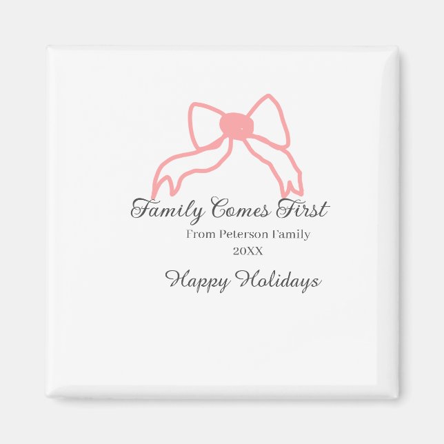 Imán Family comes first red bow family name holidays (Frente)