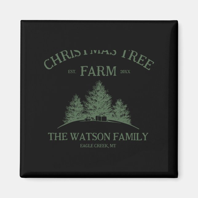 Imán Family Name Christmas Tree Farm Retro  (Frente)