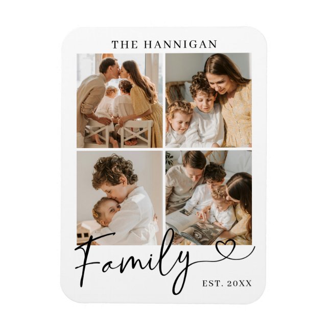 Imán Family Photo Collage Modern Heart Script (Vertical)