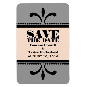 Imán Fancy Art Deco Save the Date Magnet Gray/Peach