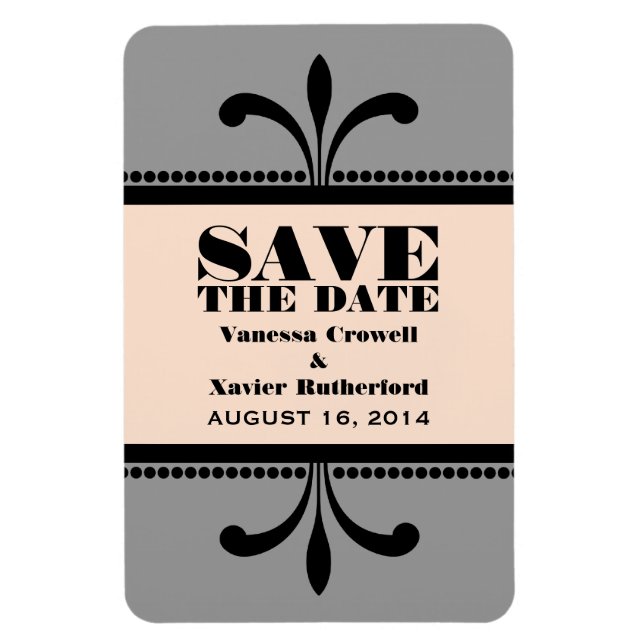 Imán Fancy Art Deco Save the Date Magnet Gray/Peach (Vertical)