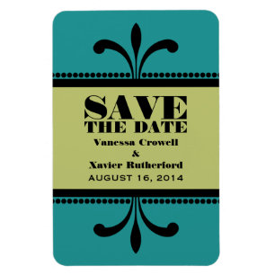 Imán Fancy Art Deco Save the Date Magnet Verde azulado/