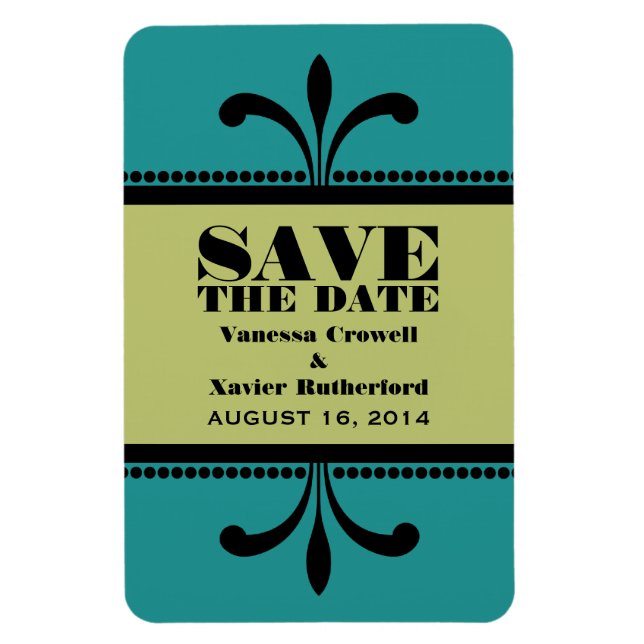 Imán Fancy Art Deco Save the Date Magnet Verde azulado/ (Vertical)