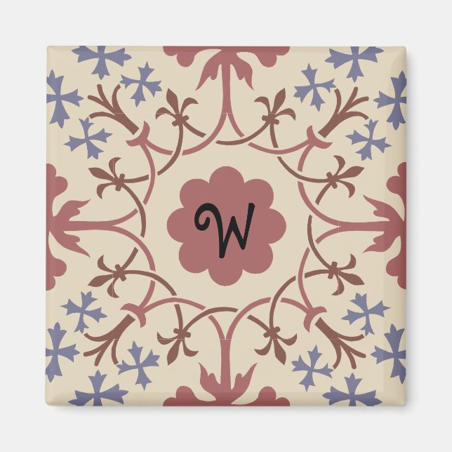 Imán Fancy Blue & Mauve Monogram Magnet (Frente)