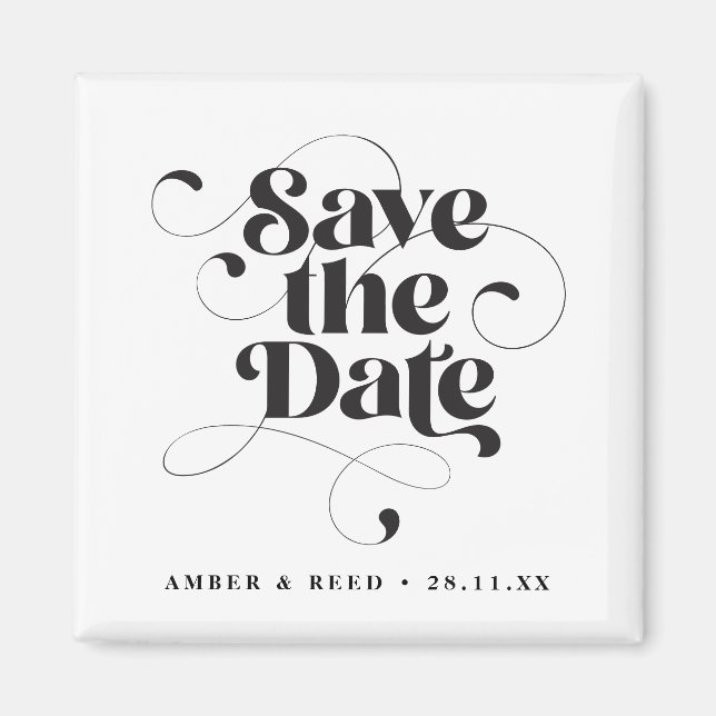 Imán Fancy Elegant Script Font Guardar la fecha (Frente)