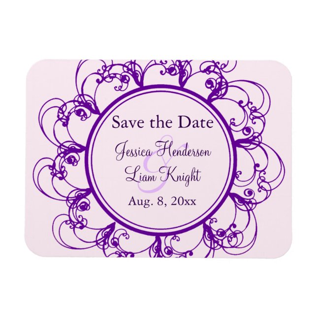 Imán Fancy Floral Save the Date Magnet (púrpura) (Horizontal)