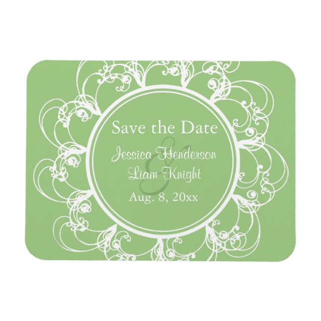 Imán Fancy Floral Save the Date Magnet (verde) (Horizontal)