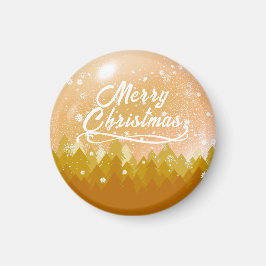 Imán Fancy Gold Peaceful Snow Forest Feliz Navidad