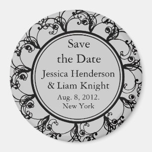 Imán Fancy Monograma Save the Date Magnet gray