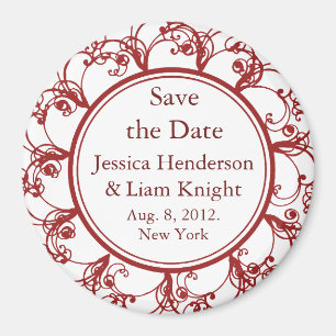 Imán Fancy Monograma Save the Date Magnet red