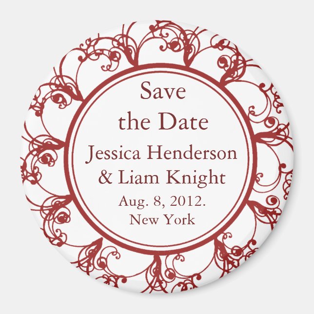 Imán Fancy Monograma Save the Date Magnet red (Frente)