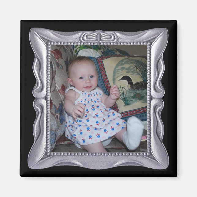Imán Fancy Silver Frame Añadir Foto Aquí (Frente)