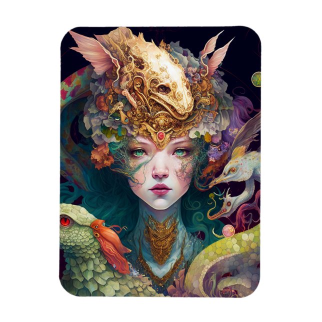 Imán Fantasía Arte Dragón Diosa Reina (Vertical)