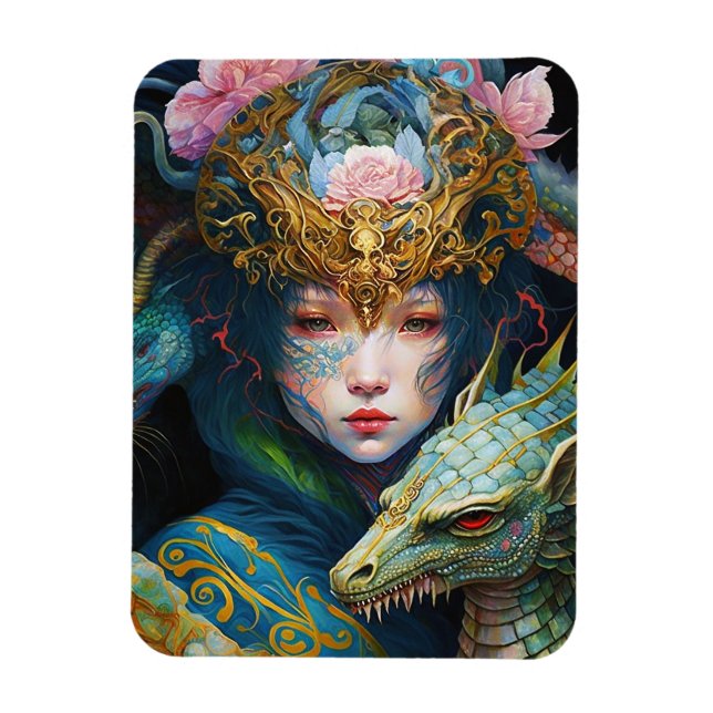 Imán Fantasía Arte Dragón Diosa Reina Magnet (Vertical)
