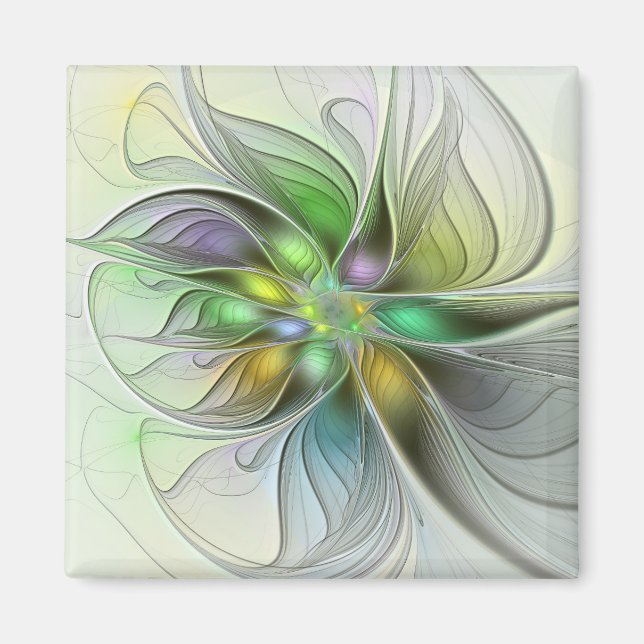 Imán Fantasía de Flor Colorida Moderna Abstracta Fracta (Frente)