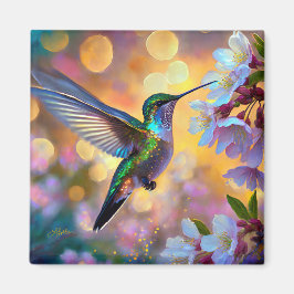 Imán Fantasía de flor de cerezo Colibrí