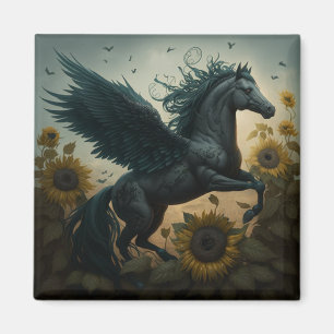 Imán Fantasía de girasol de caballo volador negro