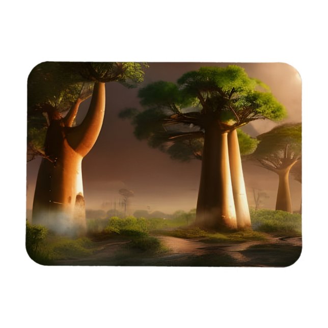 Imán Fantasía de la Selva Baobab de Madagascar (Horizontal)