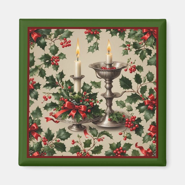 Imán Fantasía de Navidad Holly y Velas (Frente)