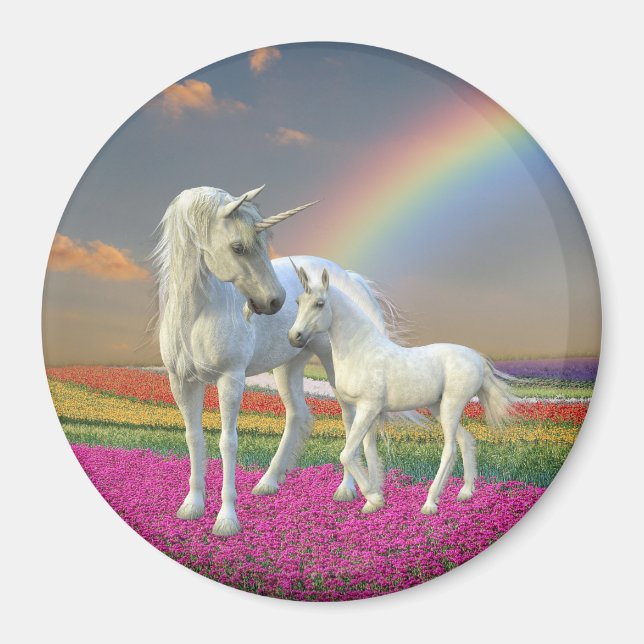 Imán Fantasía del arcoiris de unicornio y bebé (Frente)