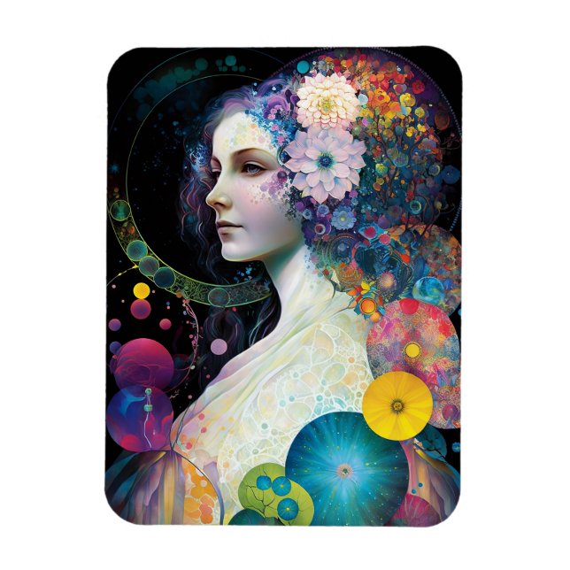 Imán Fantasía: Diosa de una mujer cósmica surrealista (Vertical)