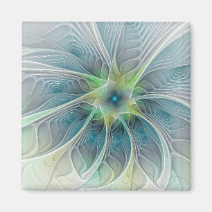 Imán Fantasía Flor Fractal Verde Azul