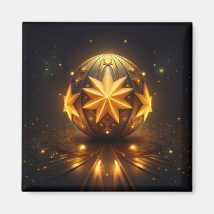 Imán Fantasía Fractal Esfera de Bronce Estrellas Dorada
