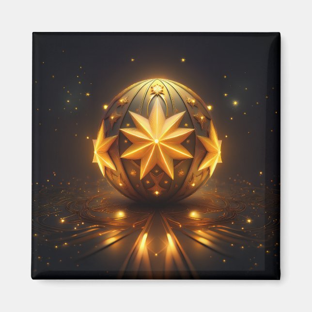 Imán Fantasía Fractal Esfera de Bronce Estrellas Dorada (Frente)