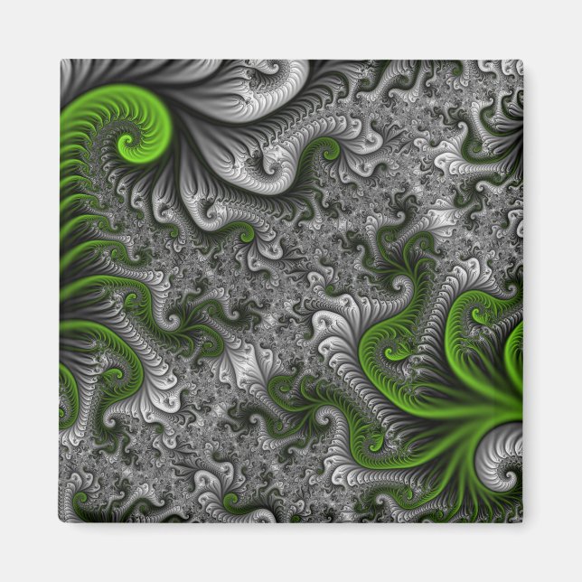 Imán Fantasía Mundo Arte Fractal Verde Y Gris Resumen (Frente)
