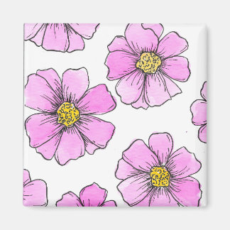 Imán Fantasía y flores de acuarela rosadas 