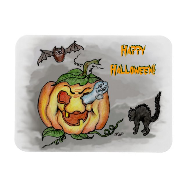 Imán Fantasma, Bat y Cat, ¡Feliz Halloween! (Horizontal)