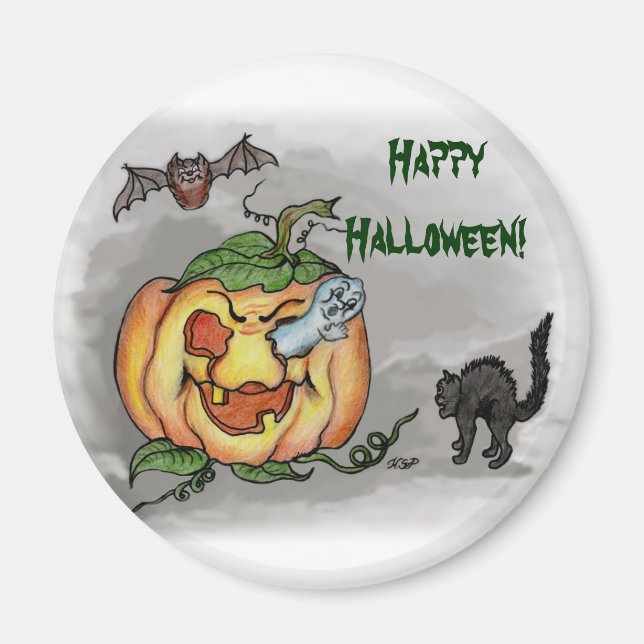 Imán Fantasma, Bat y Cat, ¡Feliz Halloween! (Frente)