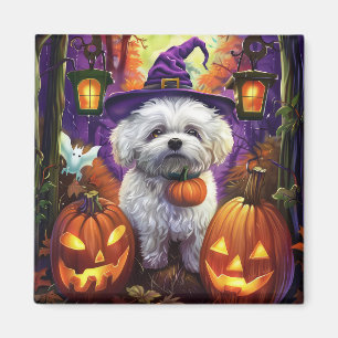 Imán Fantasma Bichon Frise Halloween Bruja Y Calabaza