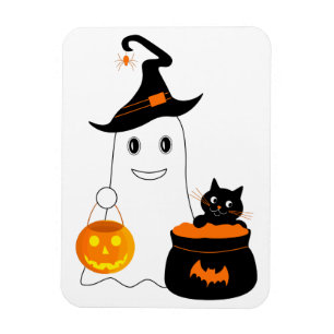 Imán Fantasma chiquita con gato negro celebra Halloween