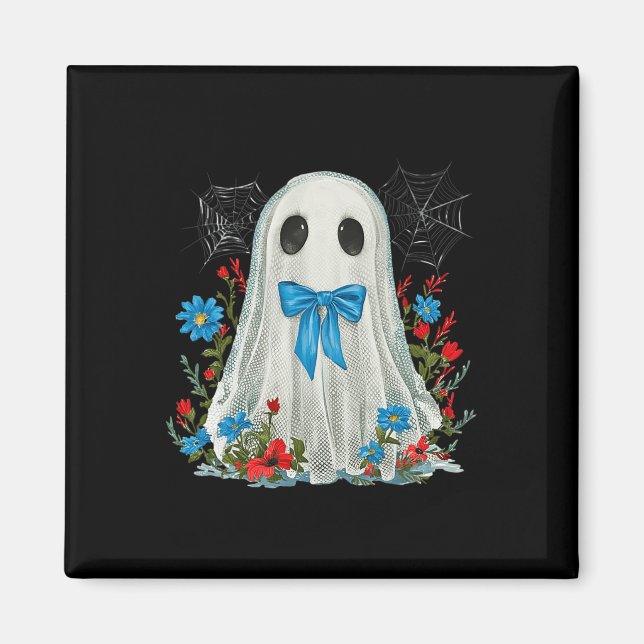 Imán Fantasma Con Coqueta Azul De Vaca Y Flores Hallowe (Frente)