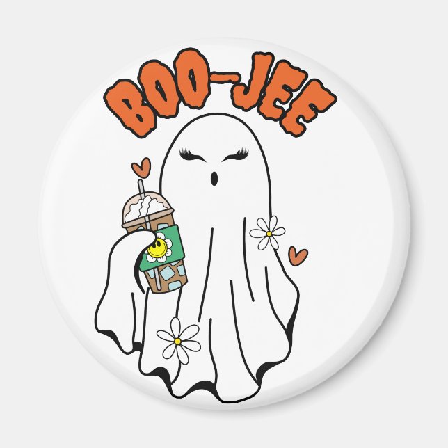 Imán Fantasma de Boo-Jee Halloween con café helado en l (Frente)