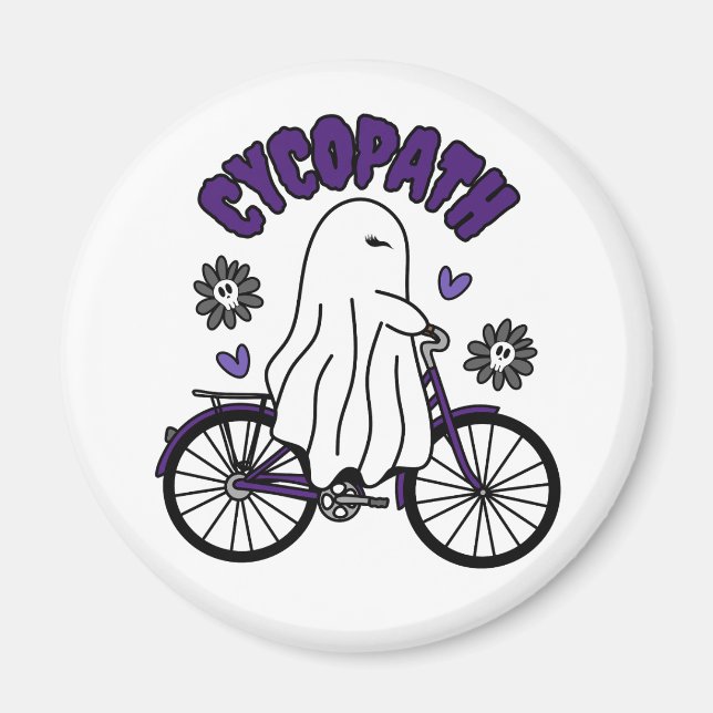 Imán Fantasma de Cycopath Halloween en bicicleta morada (Frente)