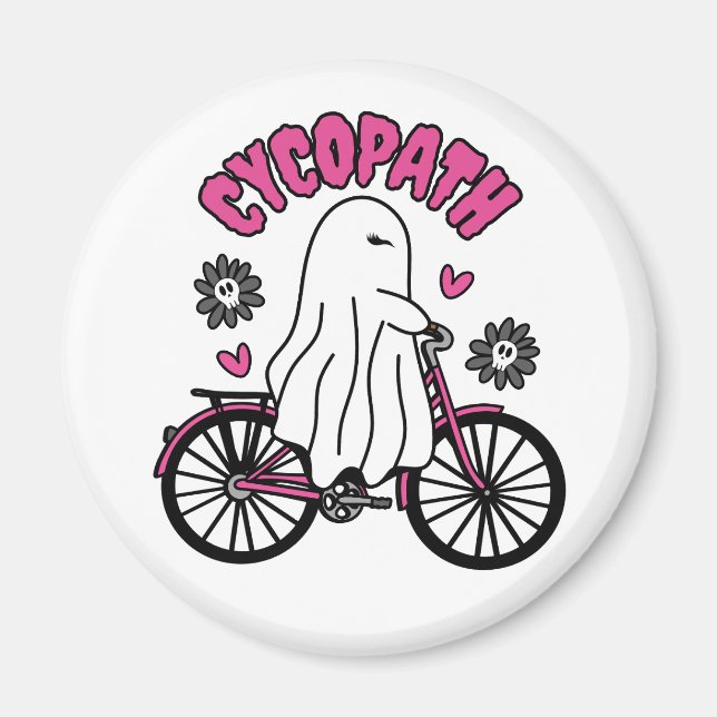 Imán Fantasma de Cycopath Halloween en bicicleta rosa (Frente)