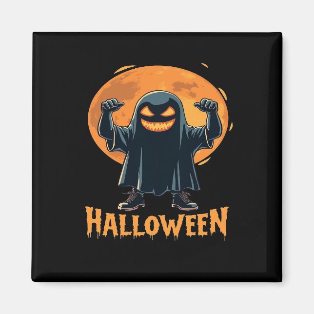 Imán Fantasma de Halloween con diseño de luna llena (Frente)