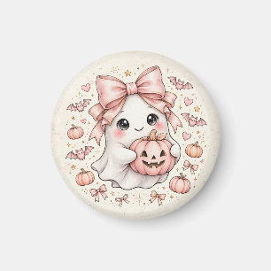Imán Fantasma de Halloween con Lazo Rosa Adorable