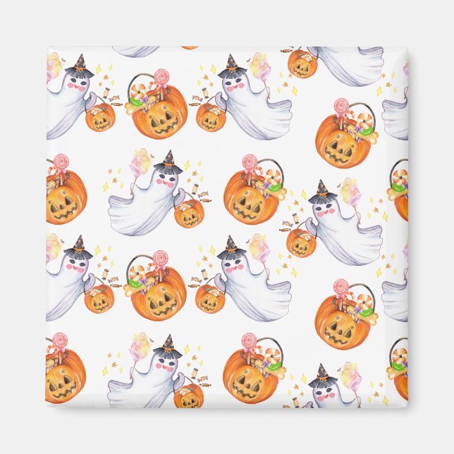 Imán Fantasma de Halloween y dulces patrón continuo (Frente)