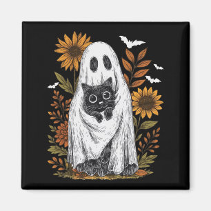 Imán Fantasma Divertido Sosteniendo Gato Negro Fantasma