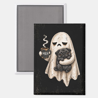 Imán Fantasma Gruñón Sosteniendo Perro Pug Negro Meh Ha