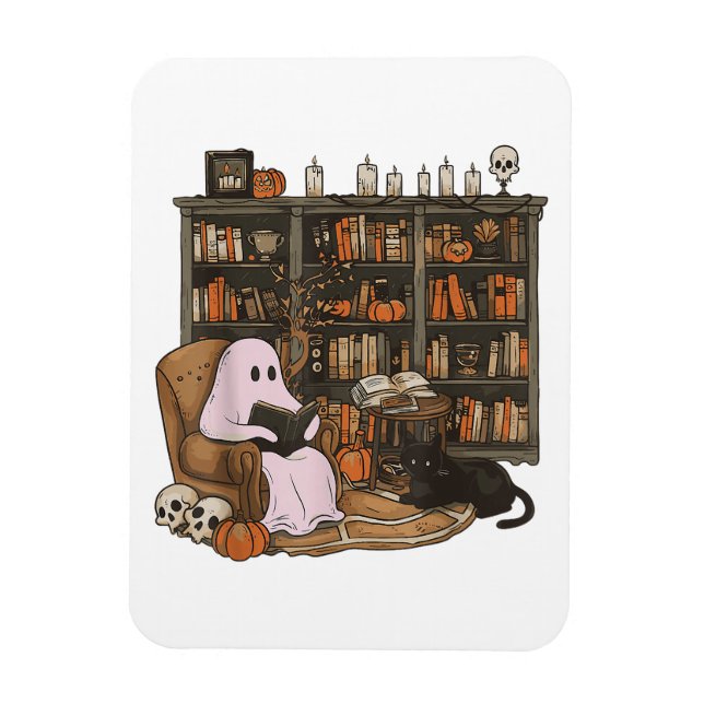 Imán Fantasma leyendo libro Amante de los gatos Hallowe (Vertical)