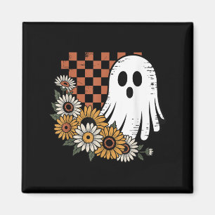 Imán Fantasma Retro Con Sunflowers Vibe Halloween